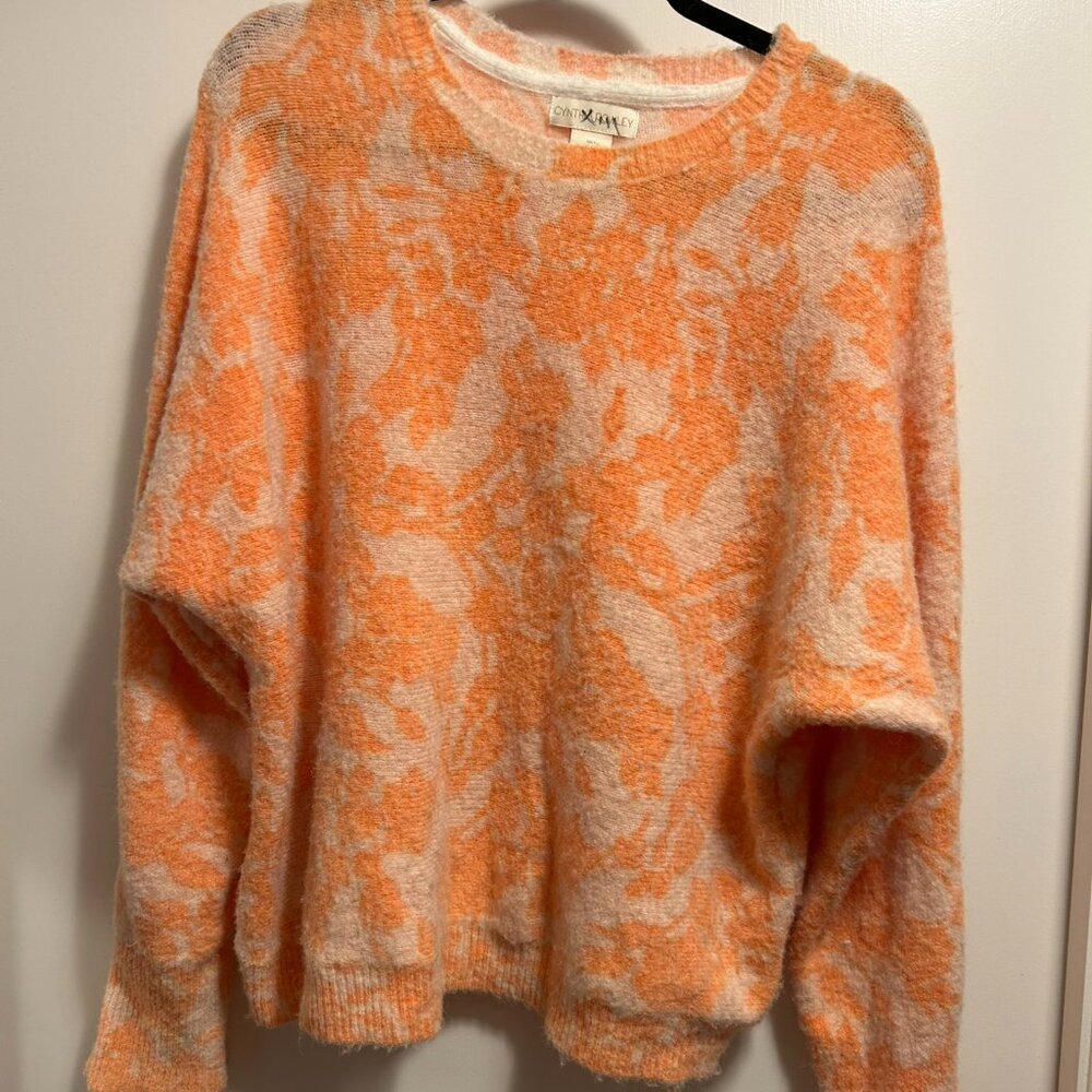 Cynthia Rowley Orange and Cream Floral Sweater